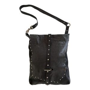 Studded leather bag shoulder croc embossed glove soft black